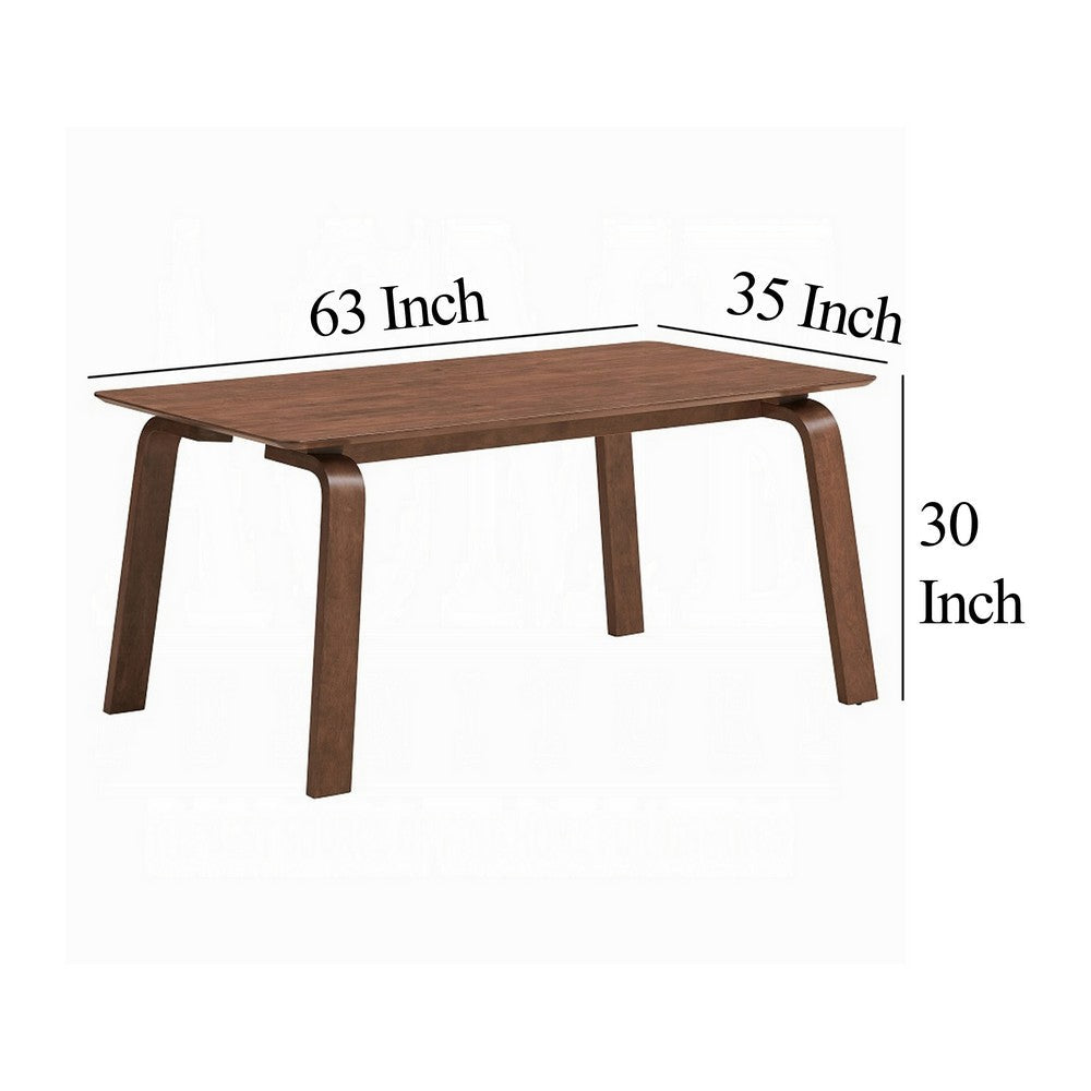 Benjara Kinni Dining Table, Walnut Brown Wood, Bent Legs, Rectangular 63 Inch
