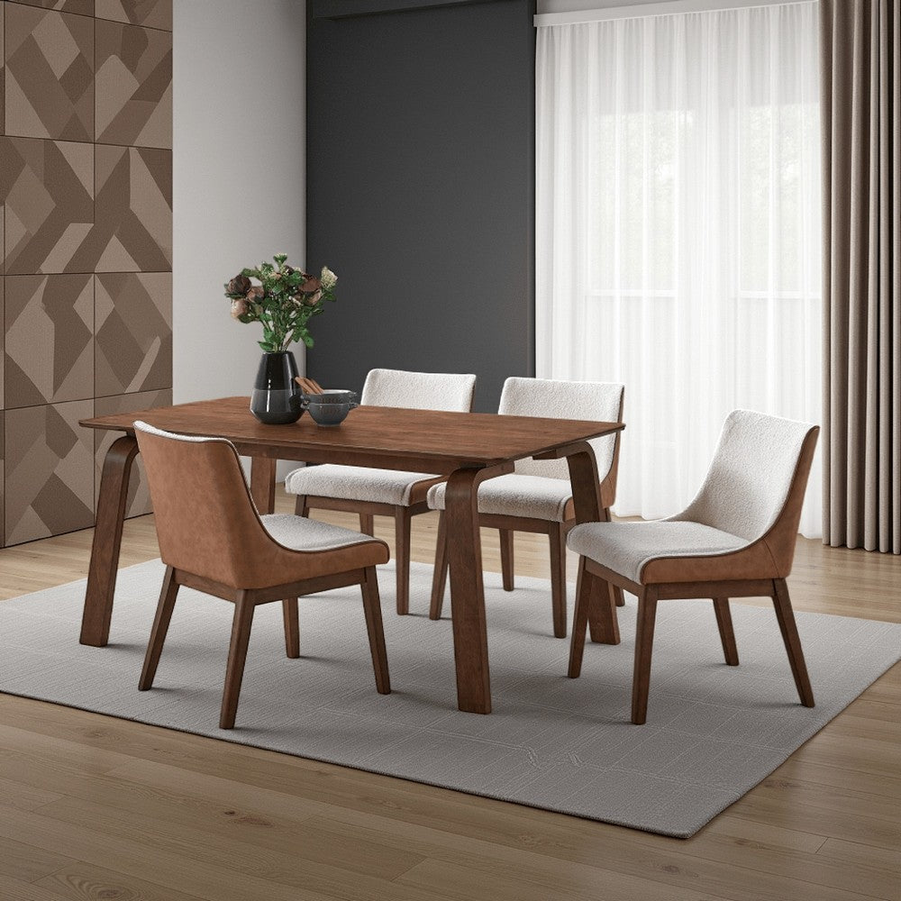 Benjara Kinni Dining Table, Walnut Brown Wood, Bent Legs, Rectangular 63 Inch