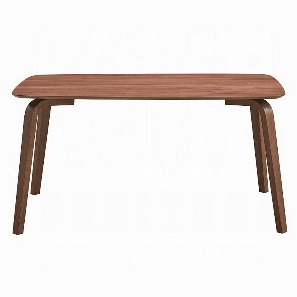 Benjara Kinni Dining Table, Walnut Brown Wood, Bent Legs, Rectangular 59 Inch
