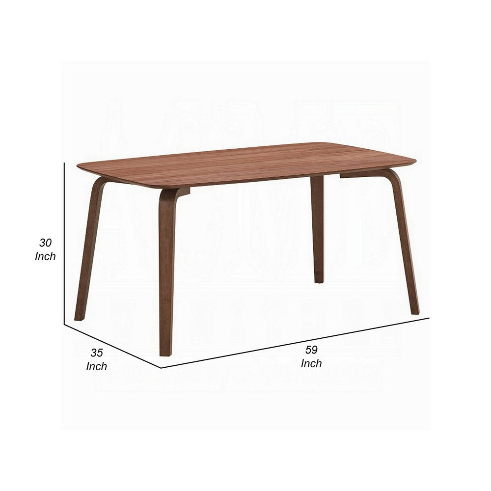 Benjara Kinni Dining Table, Walnut Brown Wood, Bent Legs, Rectangular 59 Inch