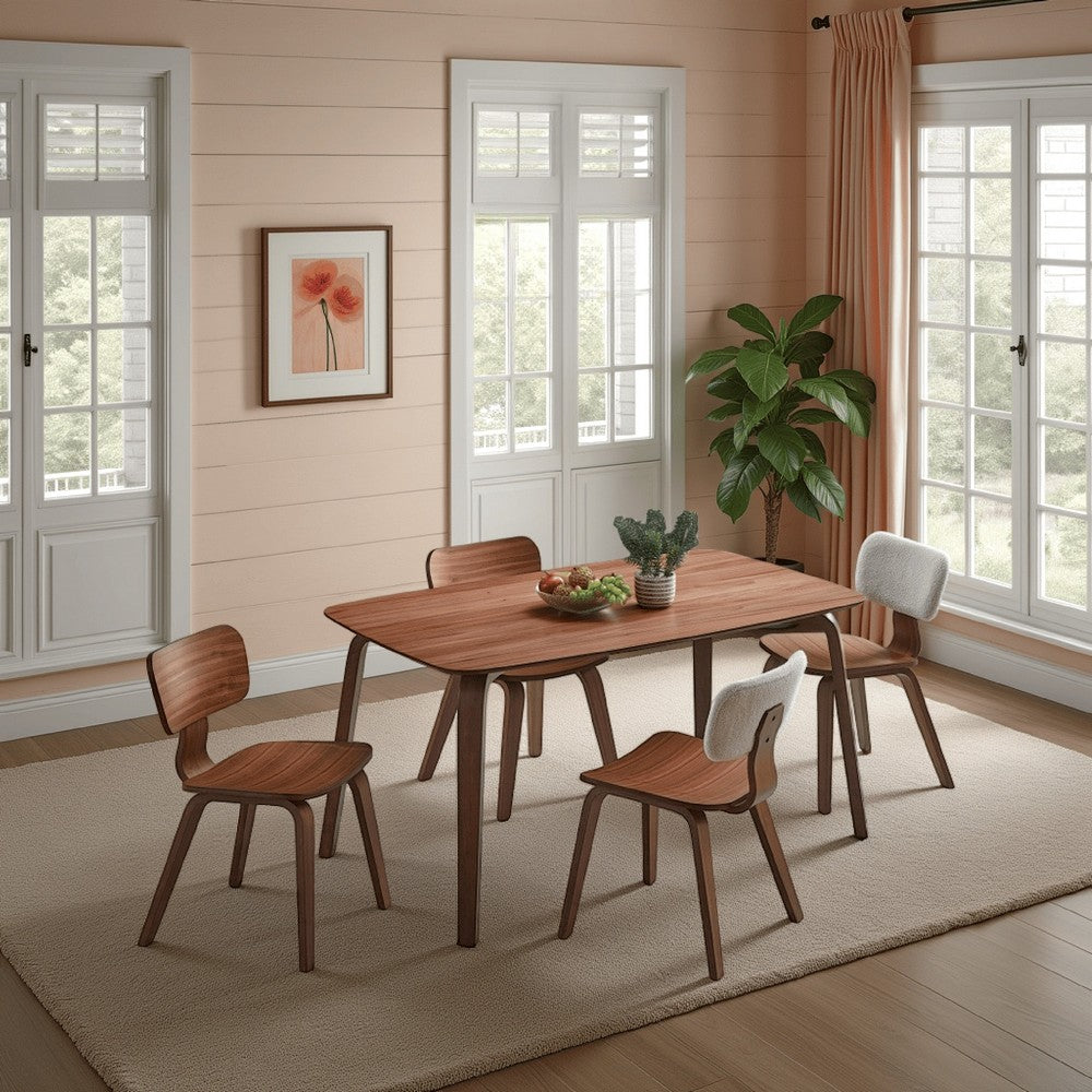 Benjara Kinni Dining Table, Walnut Brown Wood, Bent Legs, Rectangular 59 Inch