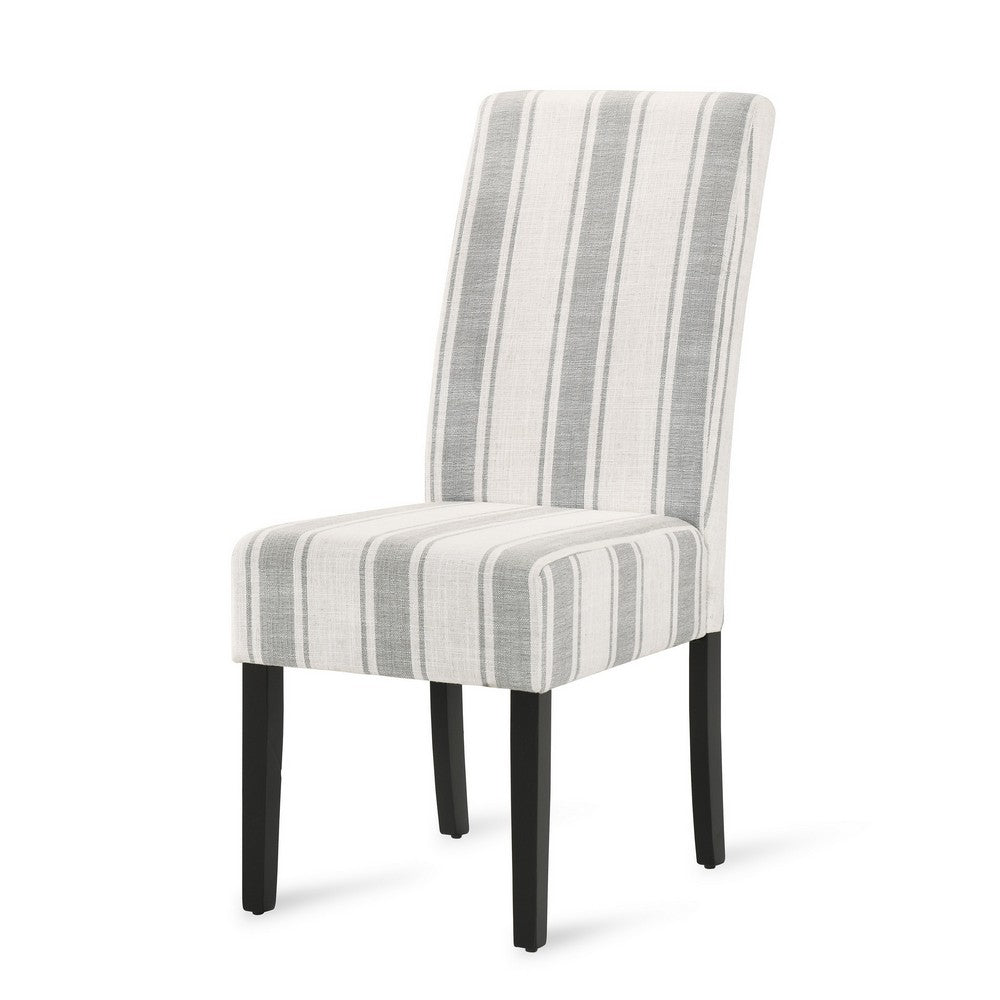Benjara Dinner Chair Set of 2, Retro Style Armless Design, White Gray Stripes