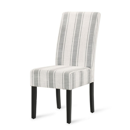 Benjara Dinner Chair Set of 2, Retro Style Armless Design, White Gray Stripes