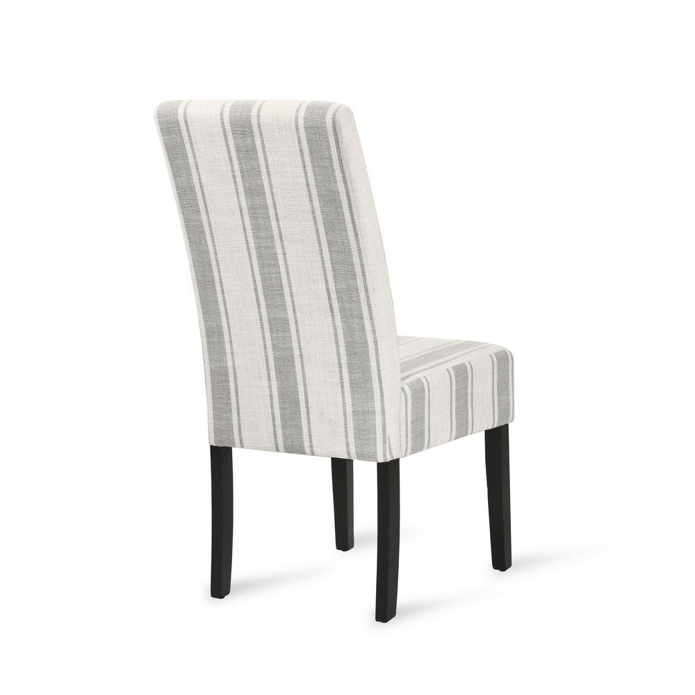 Benjara Dinner Chair Set of 2, Retro Style Armless Design, White Gray Stripes