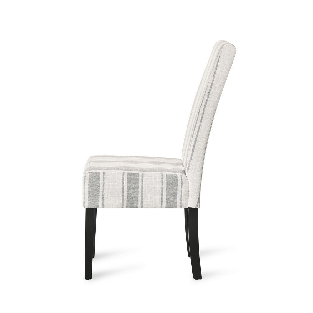 Benjara Dinner Chair Set of 2, Retro Style Armless Design, White Gray Stripes