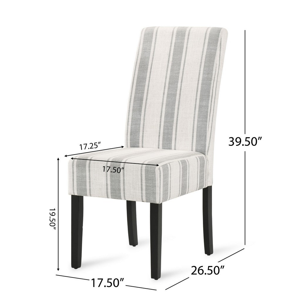 Benjara Dinner Chair Set of 2, Retro Style Armless Design, White Gray Stripes