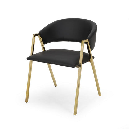Benjara Dining Chair Set of 2, Modern Black Faux Leather, Gold Metal Legs