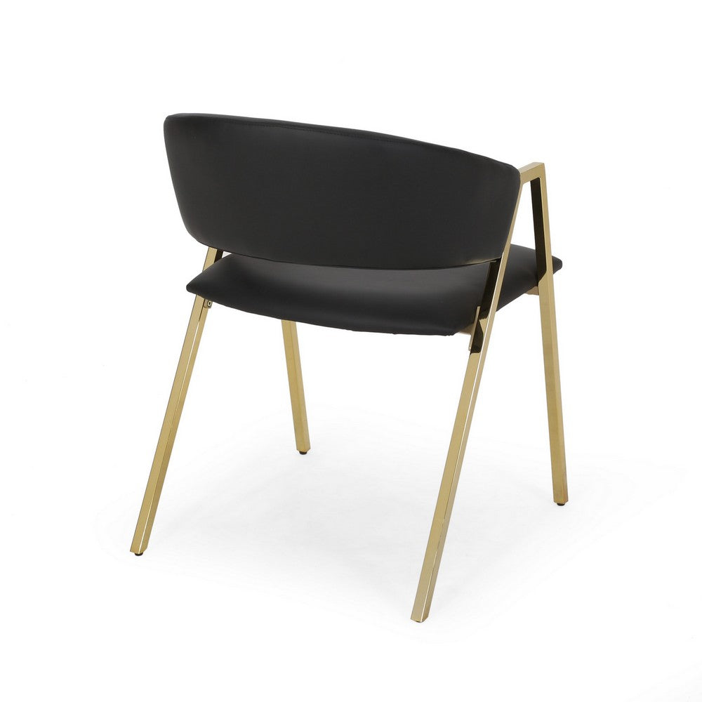 Benjara Dining Chair Set of 2, Modern Black Faux Leather, Gold Metal Legs