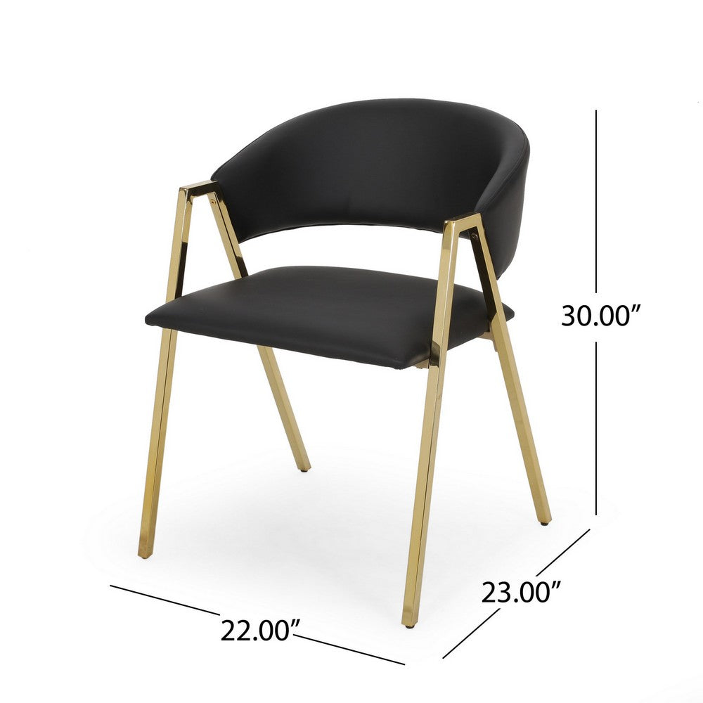 Benjara Dining Chair Set of 2, Modern Black Faux Leather, Gold Metal Legs