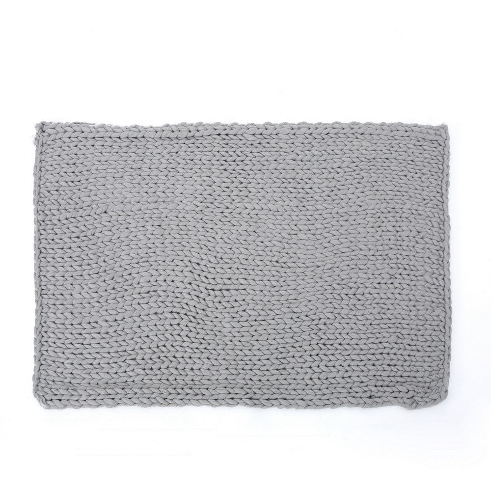 Benjara Moon Throw Blanket, 60 Inch, Knitted Design, Acrylic, Silvery Gray