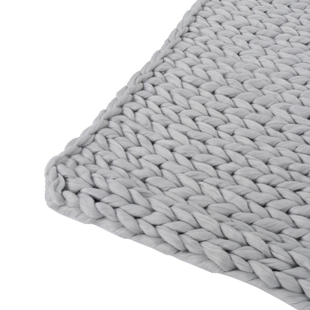 Benjara Moon Throw Blanket, 60 Inch, Knitted Design, Acrylic, Silvery Gray