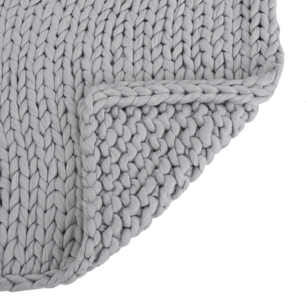 Benjara Moon Throw Blanket, 60 Inch, Knitted Design, Acrylic, Silvery Gray