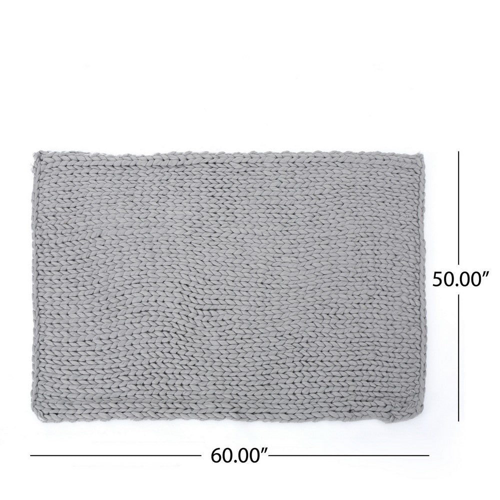 Benjara Moon Throw Blanket, 60 Inch, Knitted Design, Acrylic, Silvery Gray