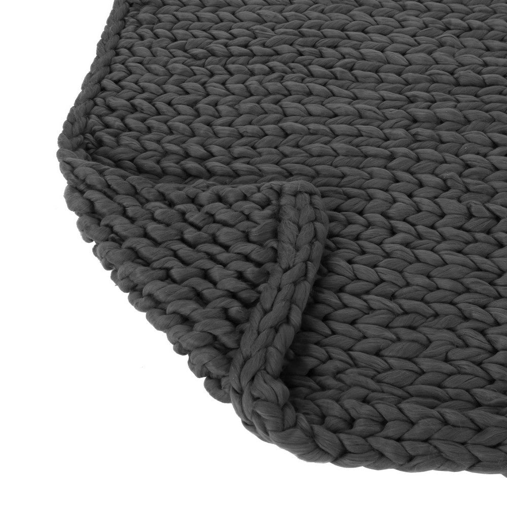 Benjara Moon Throw Blanket, 60 Inch, Knitted Design, Acrylic, Dark Gray Finish