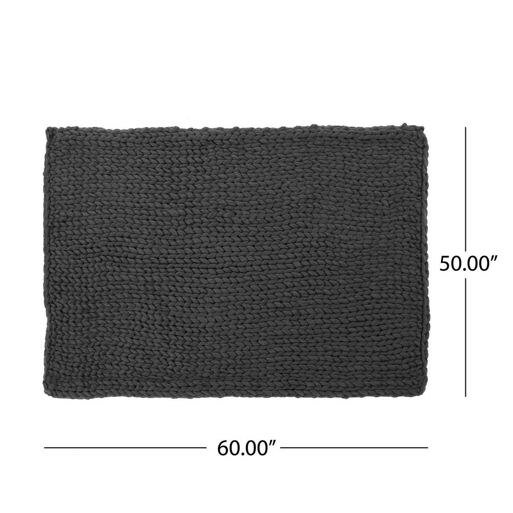 Benjara Moon Throw Blanket, 60 Inch, Knitted Design, Acrylic, Dark Gray Finish