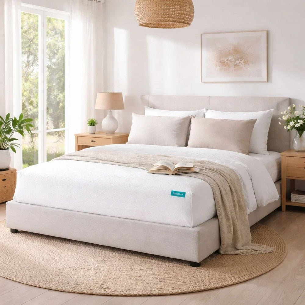 Benjara Queen Mattress Protector, Pocket Design, Waterproof Cream White Fabric