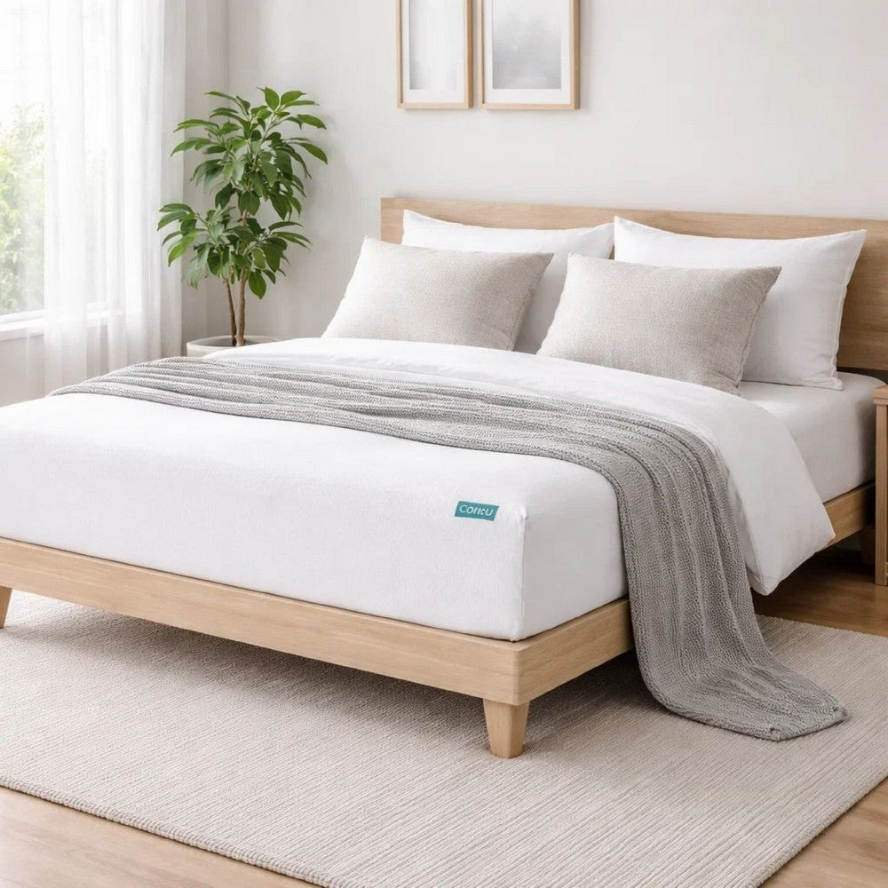 Benjara Queen Mattress Protector, Pocket Design, Waterproof Cream White Fabric