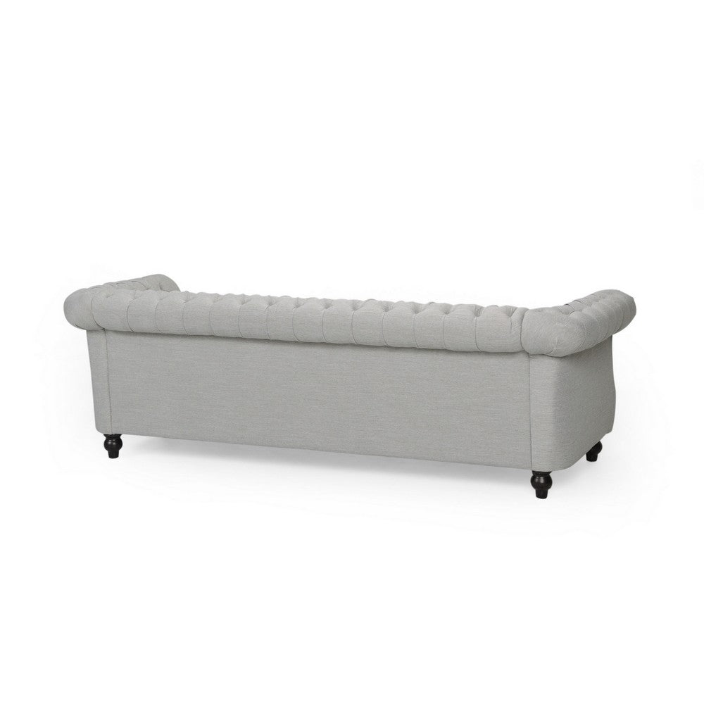 Benjara Sofa, 85 Inch Chesterfield Light Gray Button Tufted Fabric Design
