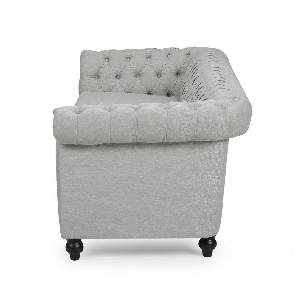 Benjara Sofa, 85 Inch Chesterfield Light Gray Button Tufted Fabric Design
