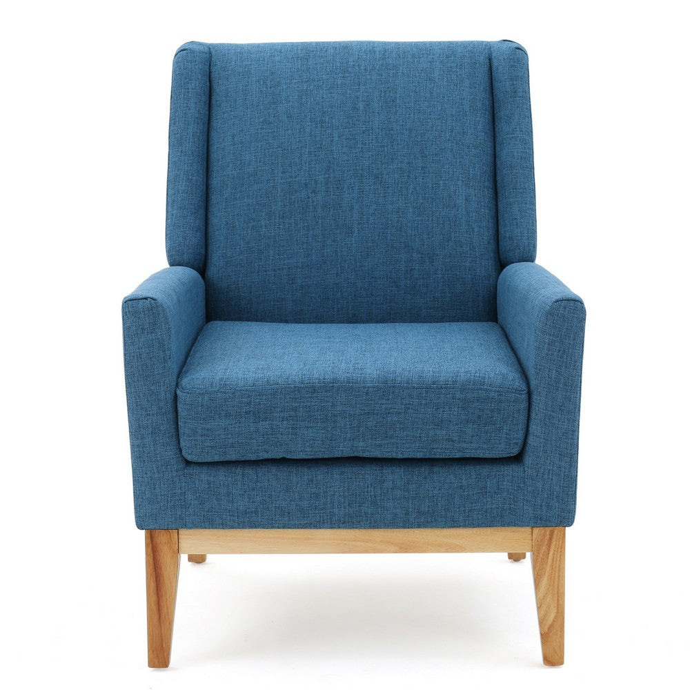 Benjara Accent Club Chair, Smooth Textured Design Blue Microfiber, Brown Wood
