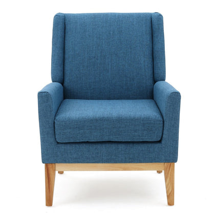 Benjara Accent Club Chair, Smooth Textured Design Blue Microfiber, Brown Wood