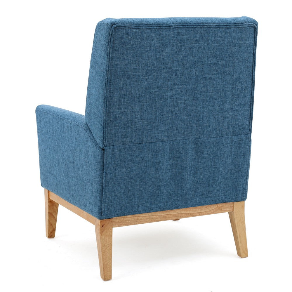 Benjara Accent Club Chair, Smooth Textured Design Blue Microfiber, Brown Wood