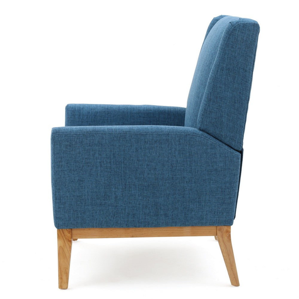 Benjara Accent Club Chair, Smooth Textured Design Blue Microfiber, Brown Wood