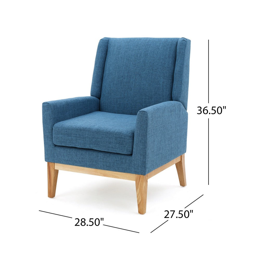 Benjara Accent Club Chair, Smooth Textured Design Blue Microfiber, Brown Wood