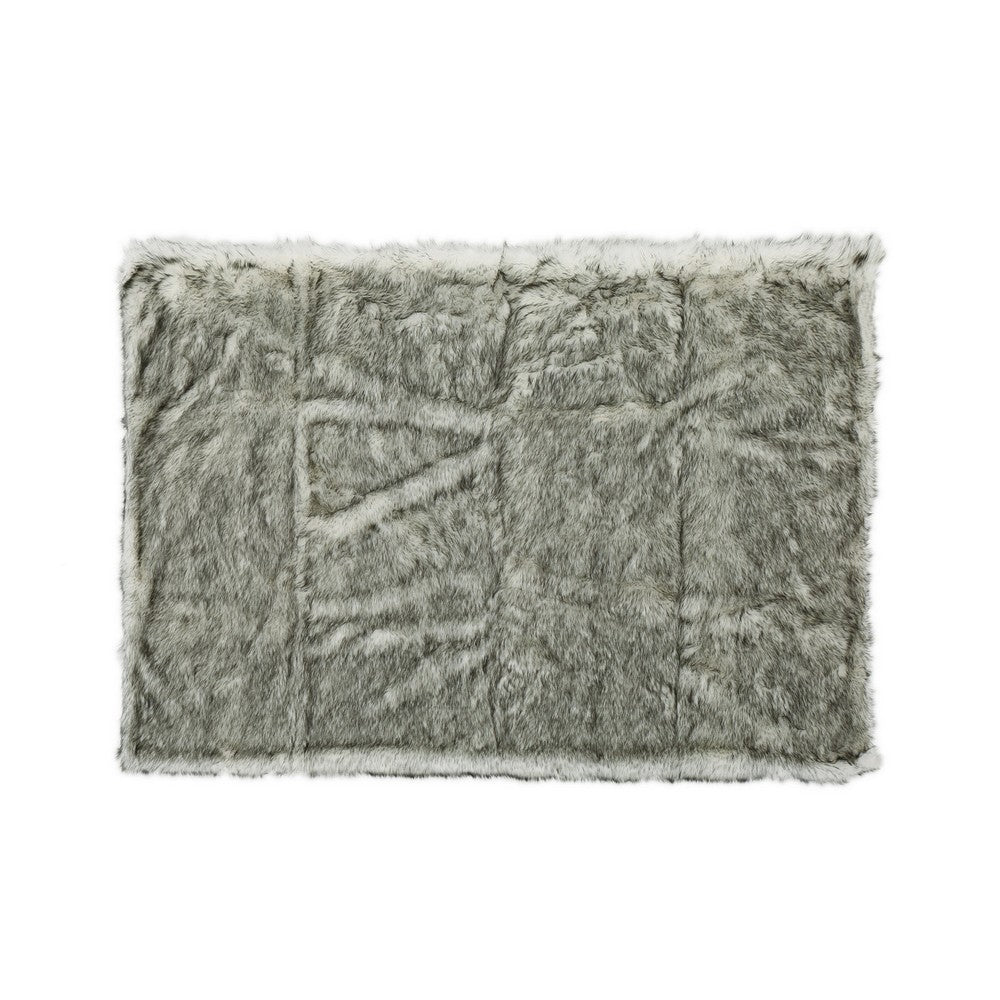 Benjara Throw Blanket, 50 x 60 Soft Faux Fur Design, Heather Gray Finish