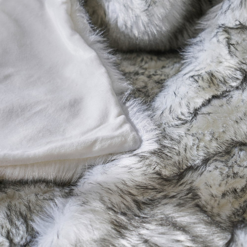 Benjara Throw Blanket, 50 x 60 Soft Faux Fur Design, Heather Gray Finish