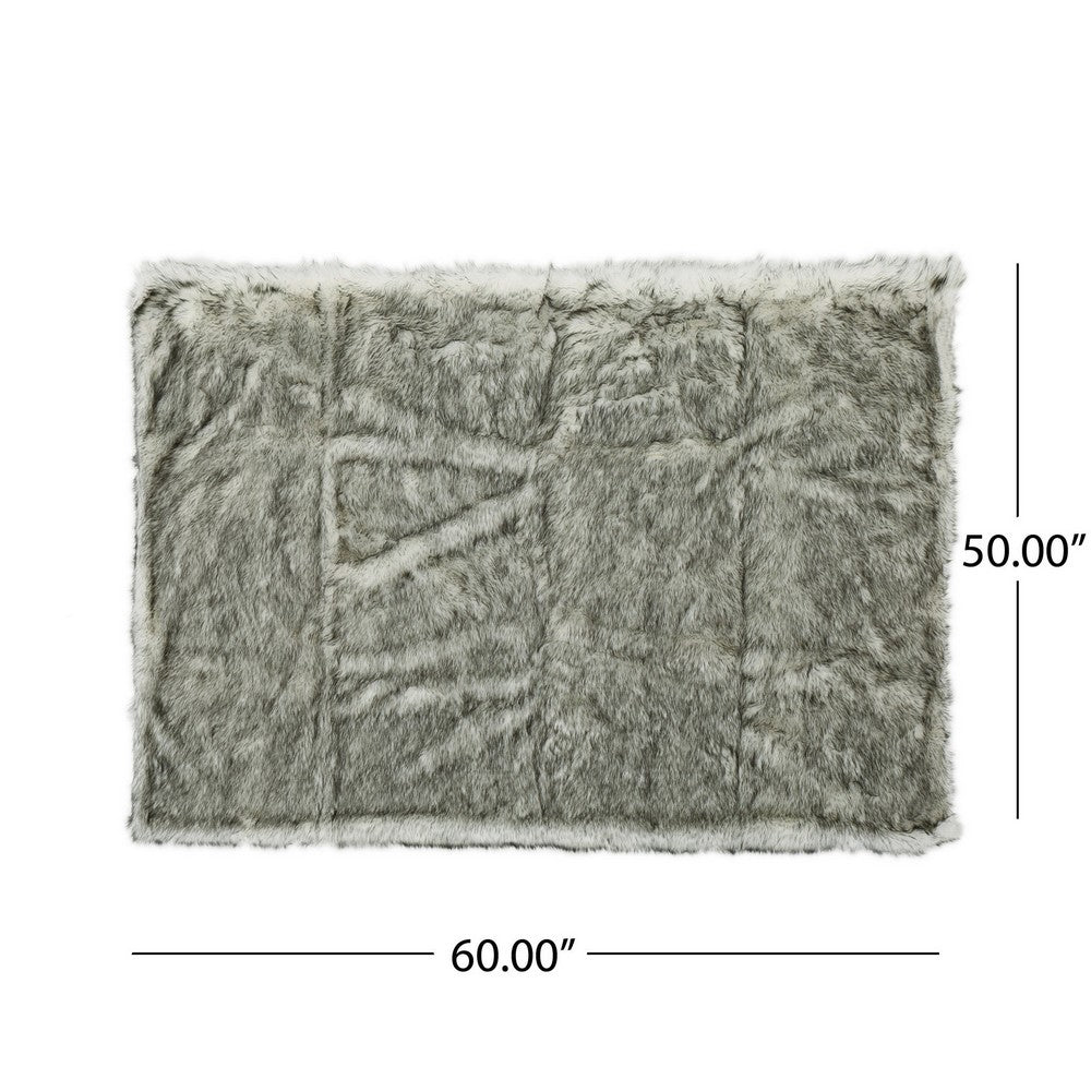 Benjara Throw Blanket, 50 x 60 Soft Faux Fur Design, Heather Gray Finish