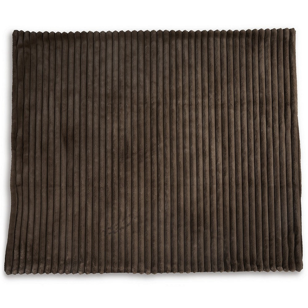 Benjara Faux Fur Throw Blanket, 61 Inch Plush Dark Brown Striped Polyester