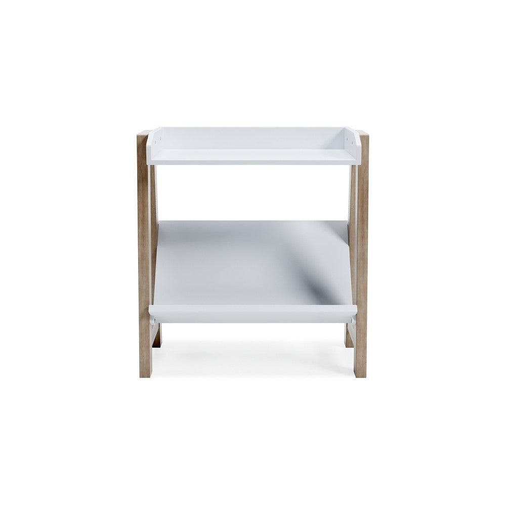 Benjara Arid Bookshelf Side Table, 29 Inch, Gallery Rail, Light Brown, White