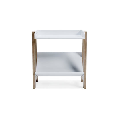 Benjara Arid Bookshelf Side Table, 29 Inch, Gallery Rail, Light Brown, White