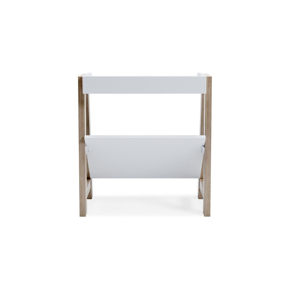 Benjara Arid Bookshelf Side Table, 29 Inch, Gallery Rail, Light Brown, White