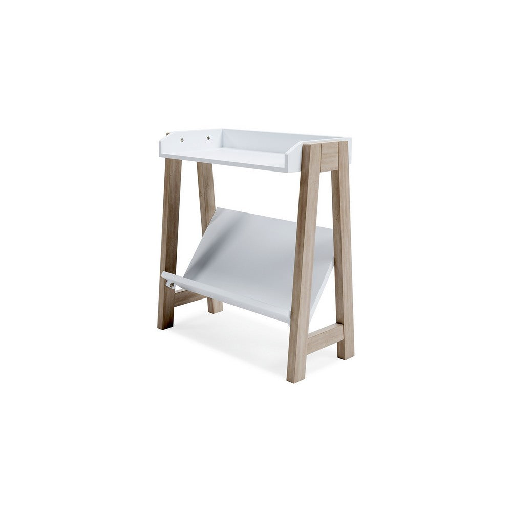 Benjara Arid Bookshelf Side Table, 29 Inch, Gallery Rail, Light Brown, White
