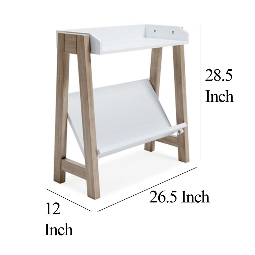 Benjara Arid Bookshelf Side Table, 29 Inch, Gallery Rail, Light Brown, White