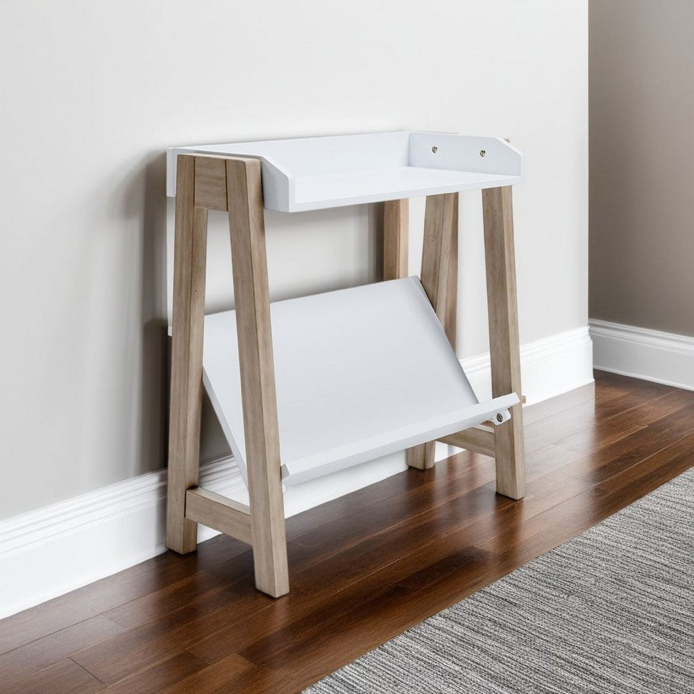 Benjara Arid Bookshelf Side Table, 29 Inch, Gallery Rail, Light Brown, White