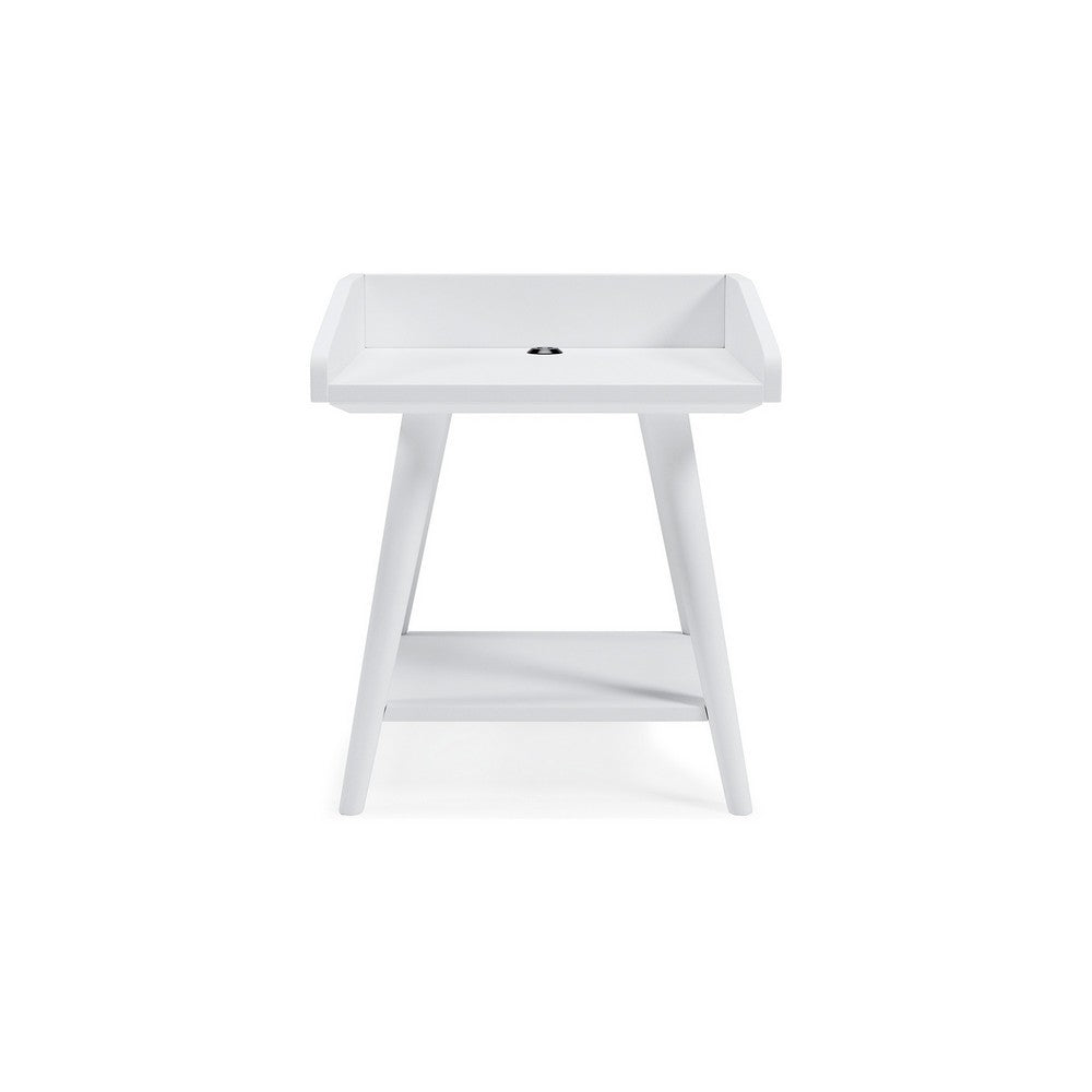 Benjara Arid Accent Table, 22 Inch, Gallery Rail Tray Top, White Wood