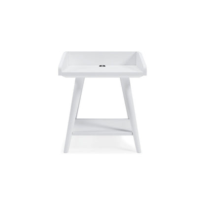 Benjara Arid Accent Table, 22 Inch, Gallery Rail Tray Top, White Wood