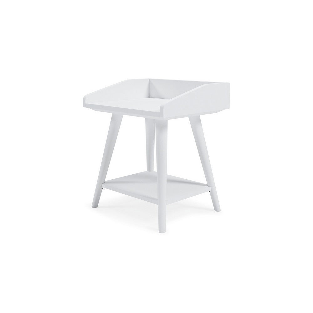 Benjara Arid Accent Table, 22 Inch, Gallery Rail Tray Top, White Wood