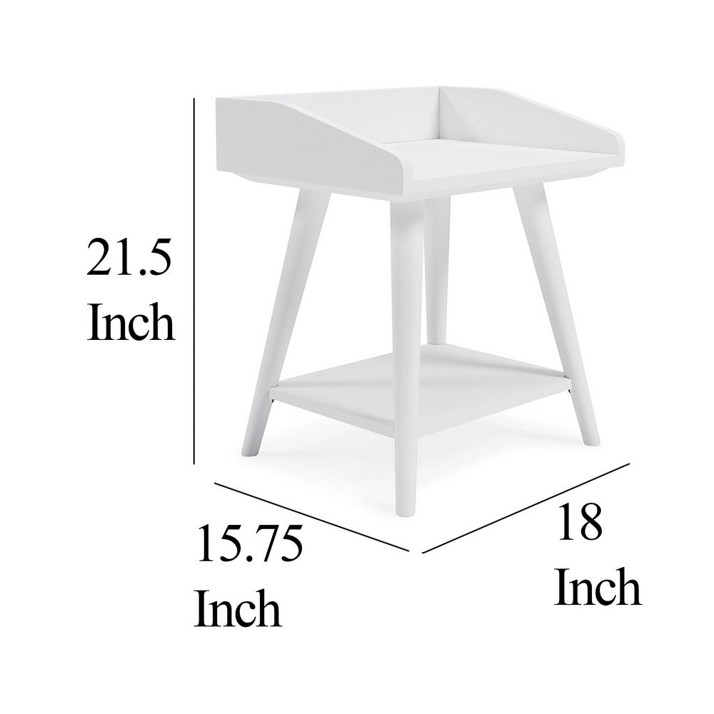 Benjara Arid Accent Table, 22 Inch, Gallery Rail Tray Top, White Wood