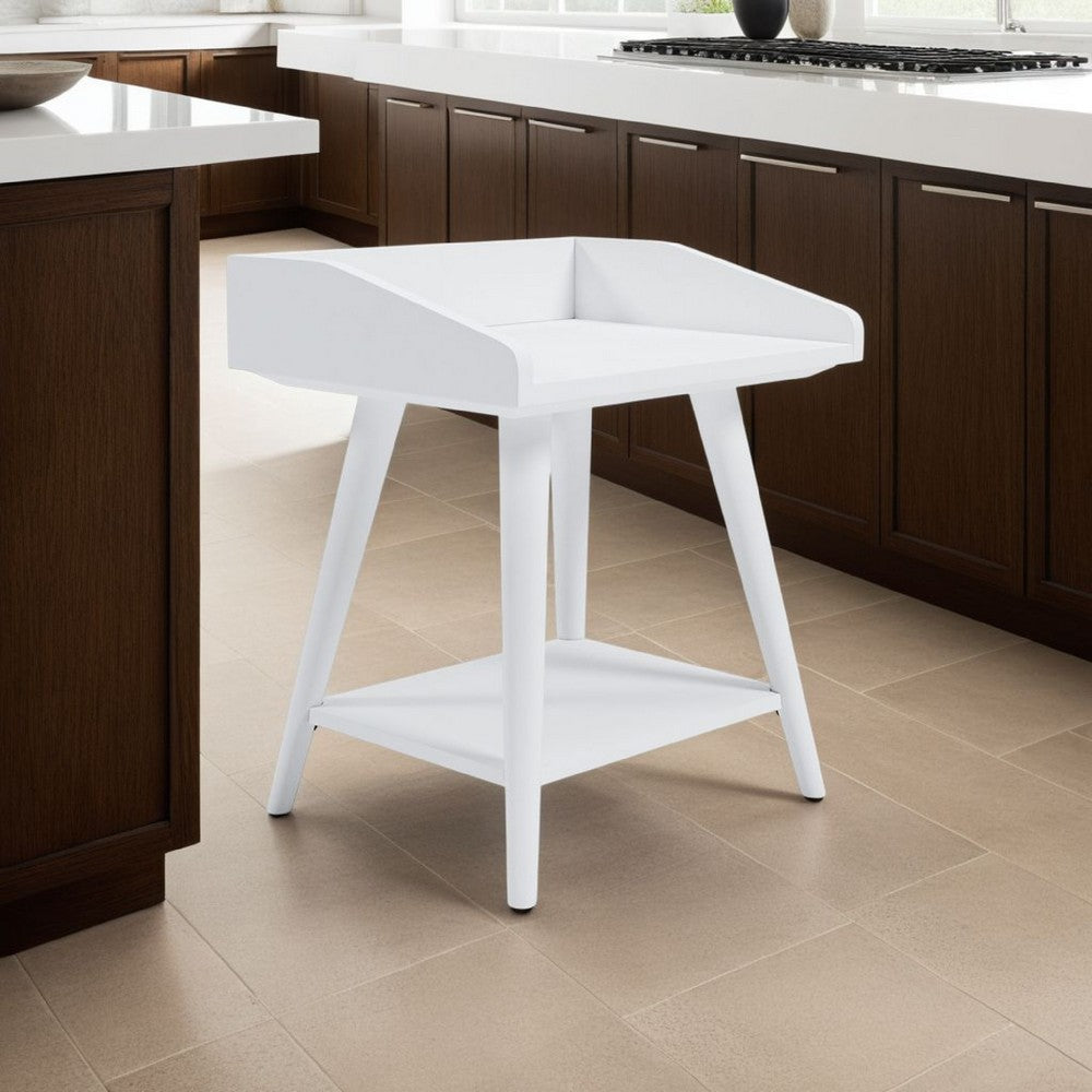 Benjara Arid Accent Table, 22 Inch, Gallery Rail Tray Top, White Wood