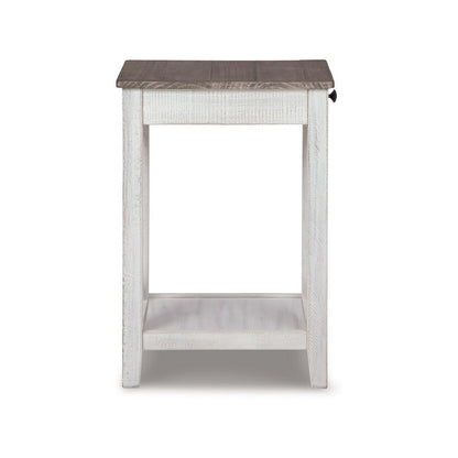 Benjara Accent Table, 1 Drawer And Shelf, USB Ports, 25 Inch White Solid Wood
