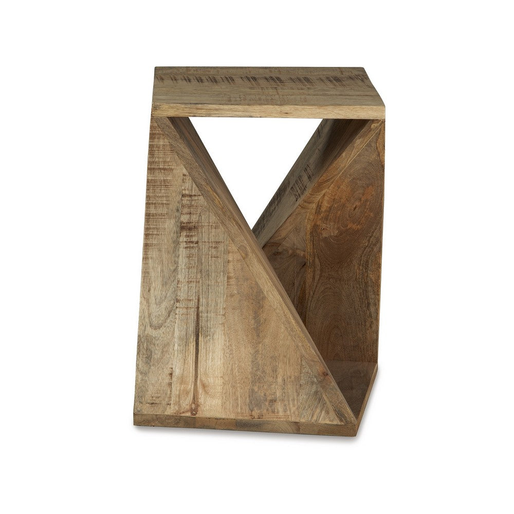 Benjara Axoi Accent Side End Table, Solid Wood Twist, 14 Inch Distressed Brown