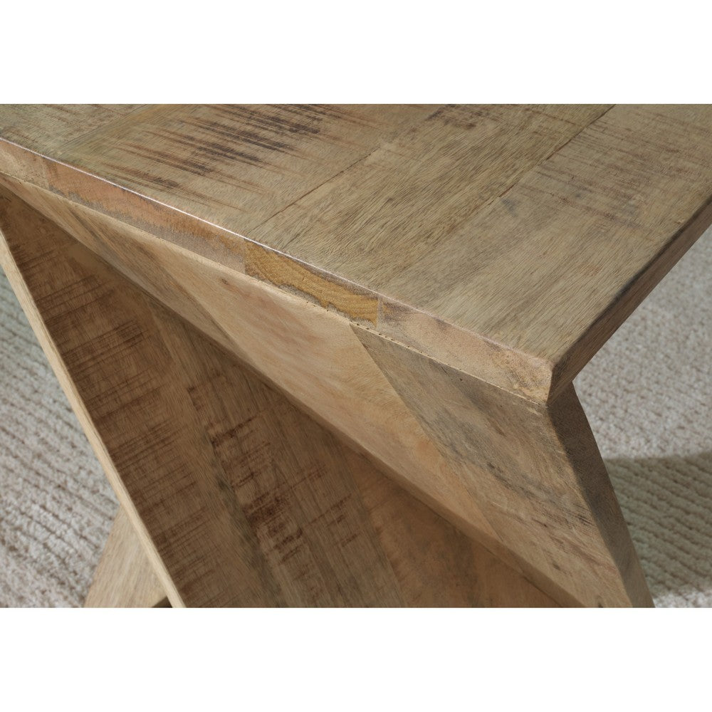 Benjara Axoi Accent Side End Table, Solid Wood Twist, 14 Inch Distressed Brown