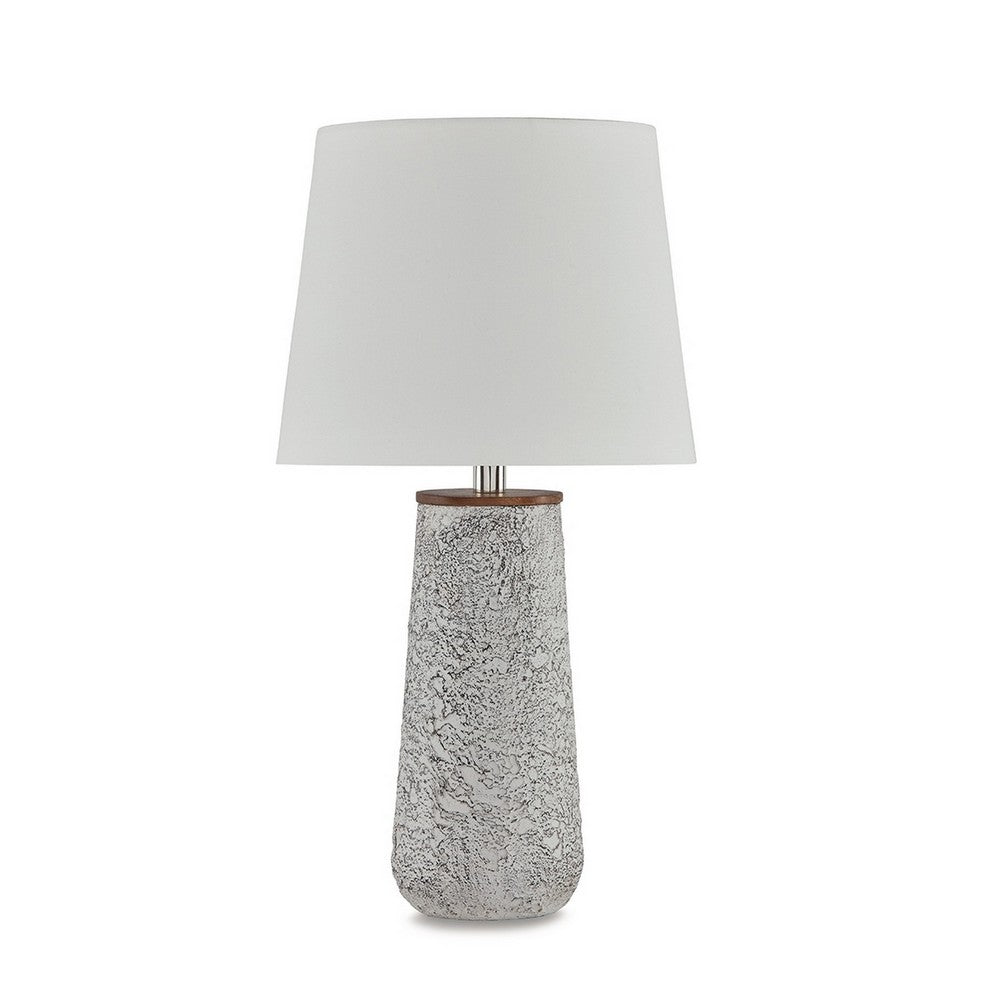 Benjara Roe Table Lamp Set of 2, Antique White Textured Metal Base. Drum Shade