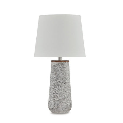 Benjara Roe Table Lamp Set of 2, Antique White Textured Metal Base. Drum Shade