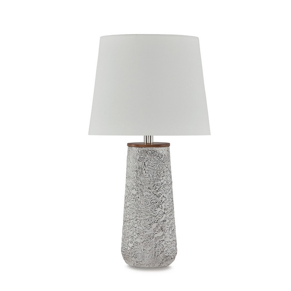Benjara Roe Table Lamp Set of 2, Antique White Textured Metal Base. Drum Shade