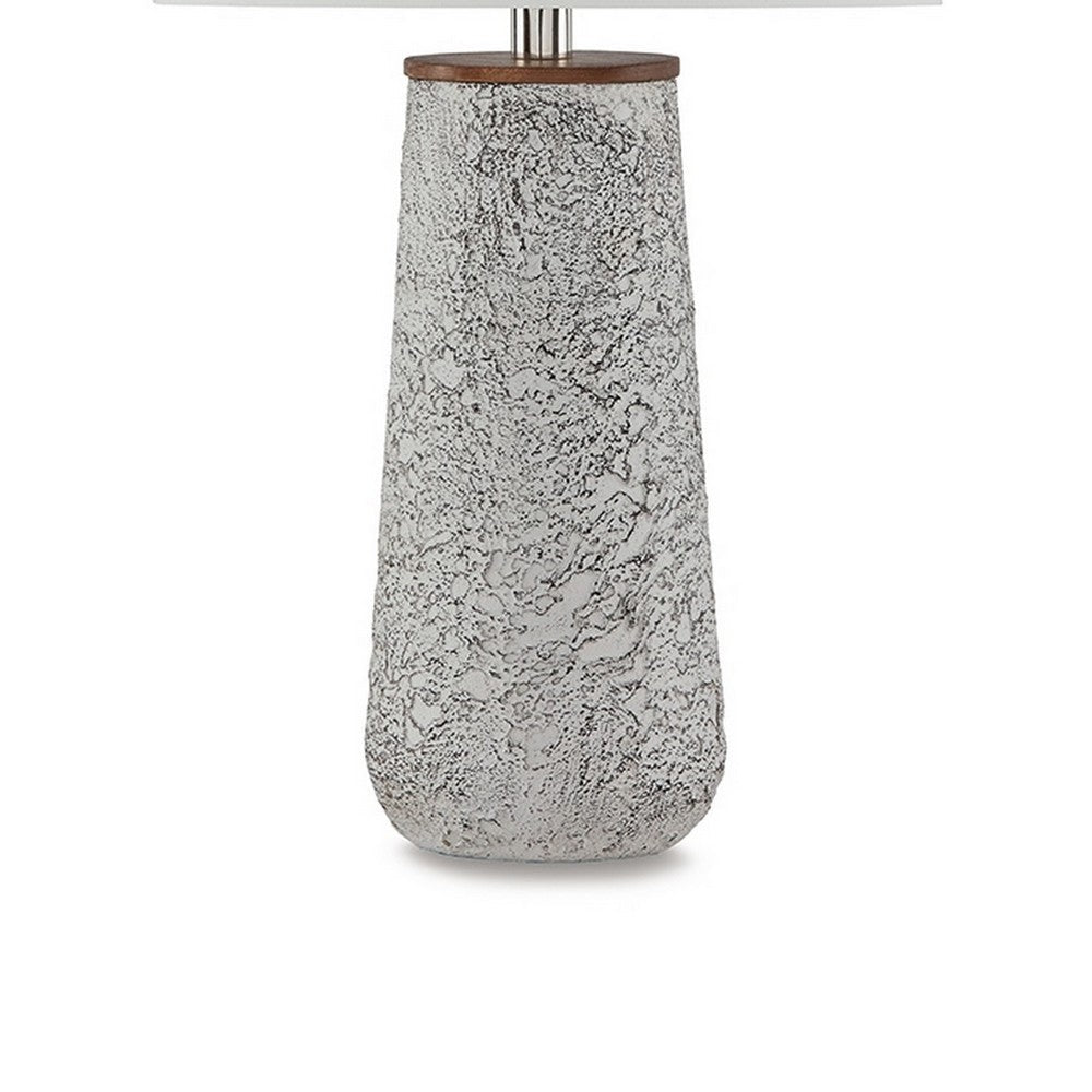 Benjara Roe Table Lamp Set of 2, Antique White Textured Metal Base. Drum Shade